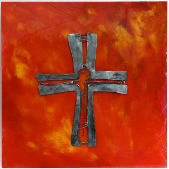 2005 cross on red painted plexiglass